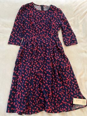 Navy Dress with Red/Pink Floral Print